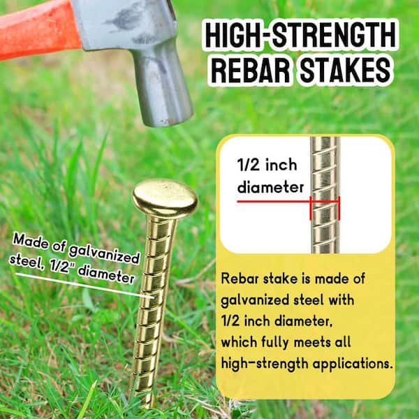 Electriduct 14" Rebar Spikes 1/2" Diameter (Pack Of 16) Anchor Kit Galvanized Steel - Asphalt Mounting Hardware For Parking Curbs, Speed Bumps