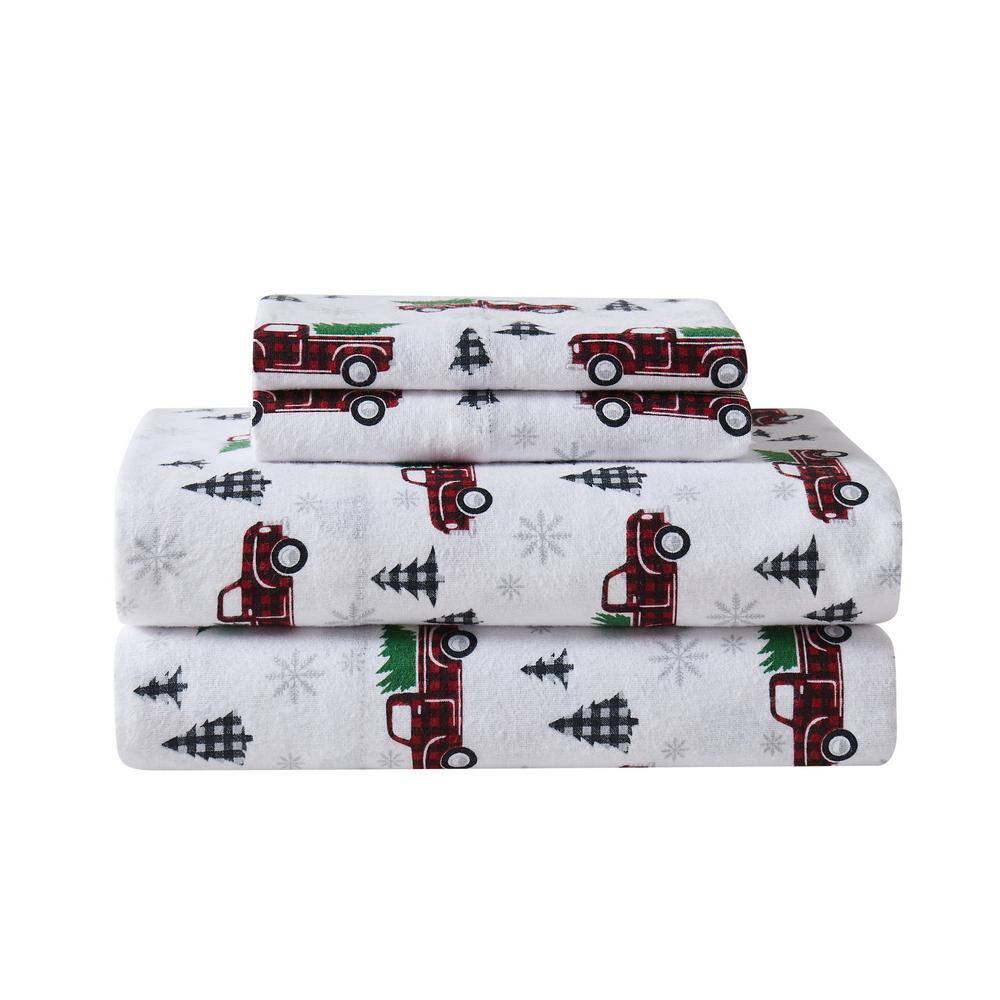 Holiday Truck Full Cotton Flannel Sheet Set