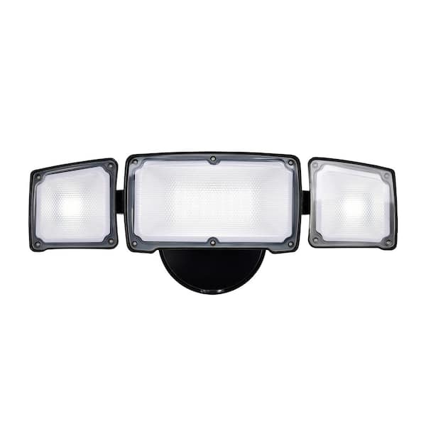 3-Light Black Outdoor Integrated LED Security Flood Light Wall or Eave Mount Flood Light