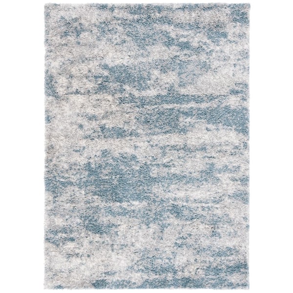 Berber Shag 4 ft. x 6 ft. Ivory/Blue Abstract Marle Area Rug