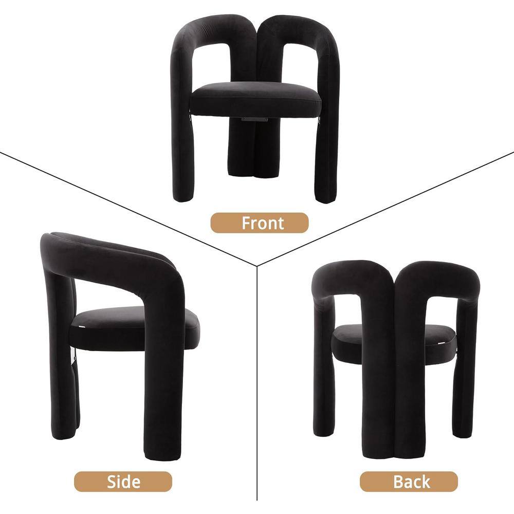 Black Velvet Upholstered Barrel Side Chairs with Wood Frame, Set of 2
