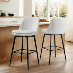 Cecily 30 in. White High Back Metal Swivel Bar Stool with Faux Leather Seat (Set of 2)