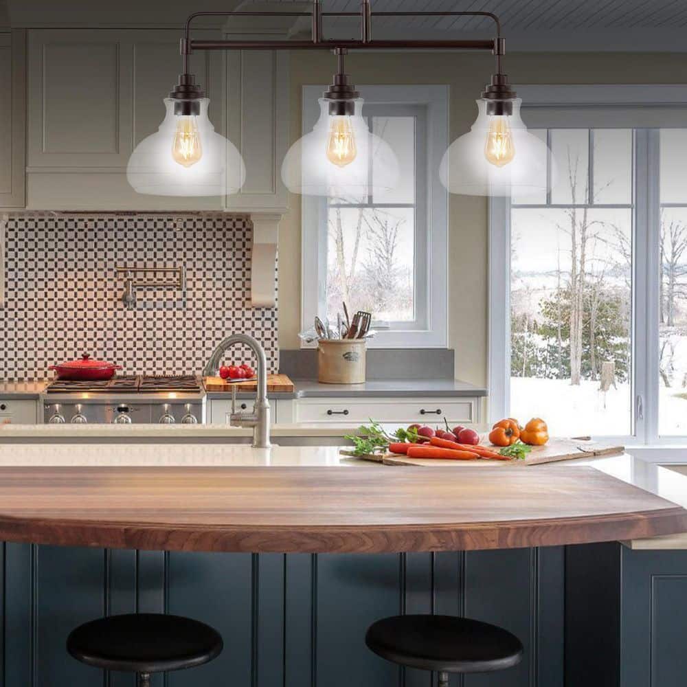Marlowe 32.5" Oil-Rubbed Bronze 3-Light Industrial Farmhouse LED Pendant