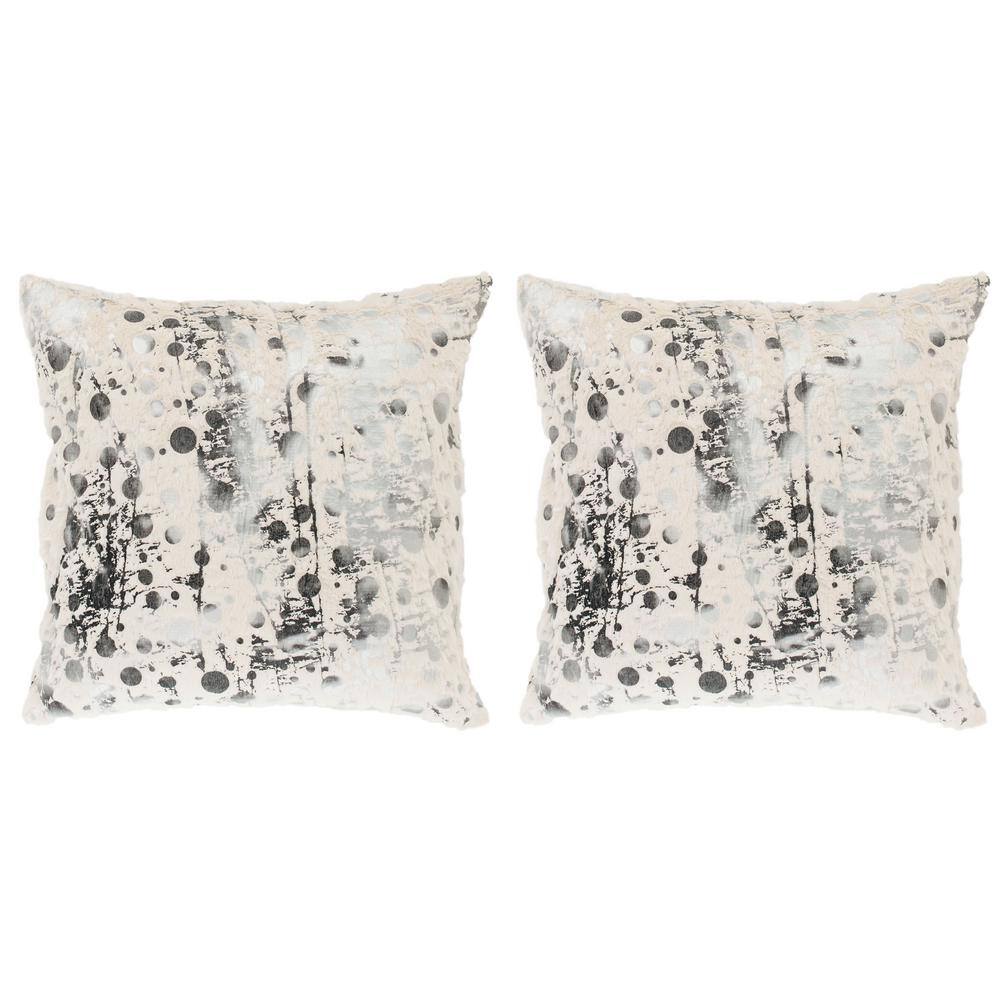 White Faux Fur Abstract Pattern Square Pillow Set