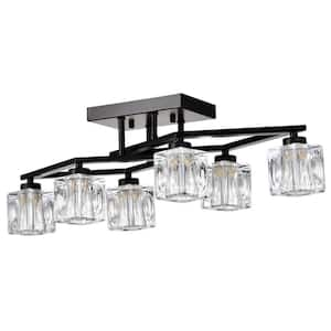 Hera 6-Light Matte Black Chandelier with Crystal Shade For Farmhouse (6*G9 Bulbs Included)