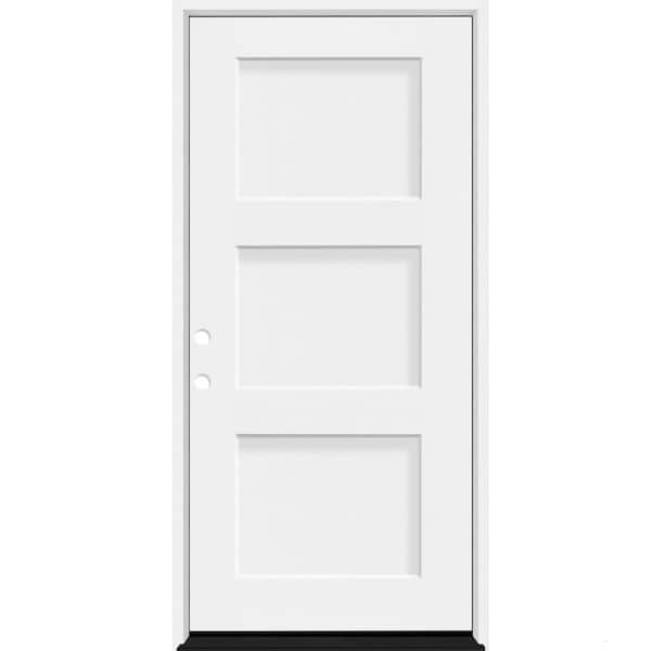Legacy 32 in. x 80 in. 3P Equal Shaker RHIS Unfinished White Fiberglass Prehung Front Door w/4-9/16 Jamb