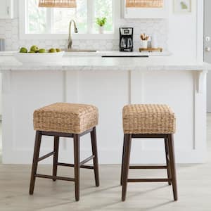 Fairgate Backless Woven Counter Stools with Walnut Brown Legs (Set of 2)