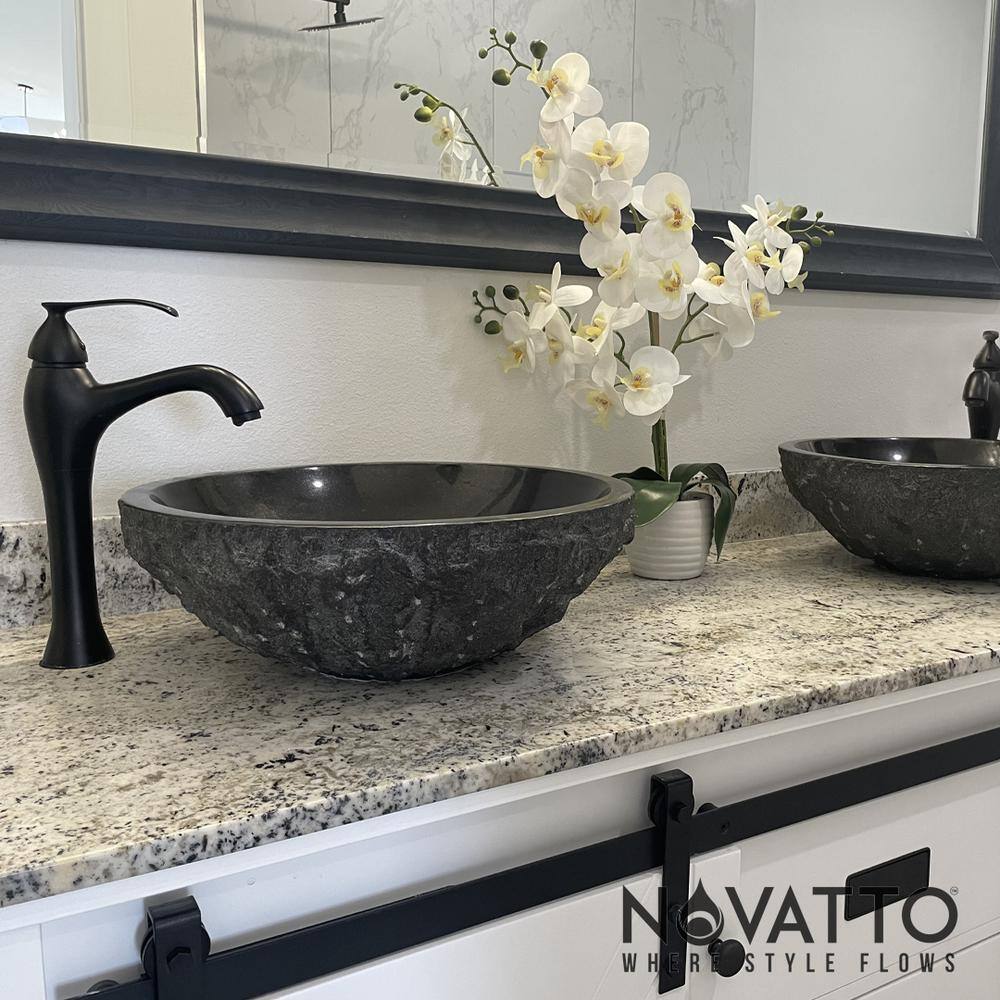 Round Black Granite Above-Counter Vessel Sink