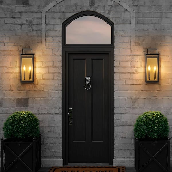 Innila 20 in. 2-Light Black Industrial Square Outdoor Hardwired Waterproof Wall Lantern Sconce with Clear Glass Shade