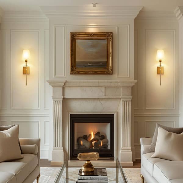 5 in. 1-Light Gold Rechargeable Wireless Wall Sconces with Fabric Shades and Dimmable Remote for Bedrooms (2-Pack)