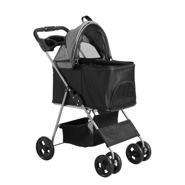 Pet Stroller, 4 Wheels Dog Stroller Rotate with Brakes, 35lbs. Weight Capacity, Puppy Stroller with Detachable Carrier