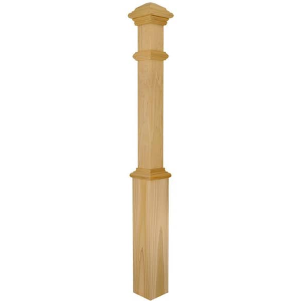 EVERMARK Stair Parts 4191 56 in. x 5 in. Unfinished Poplar Plain Solid Core Box Newel Post