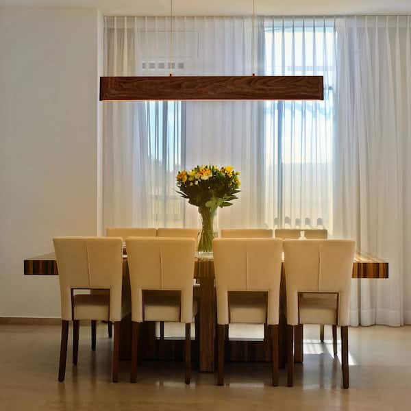 36-Watt 1-Light Wood Finish Aluminum Dimmable LED Linear Pendant Light