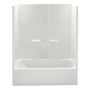 Everyday 60 in. x 32 in. x 78.3 in. 1-Piece Bath and Shower Kit with Right Drain in Biscuit