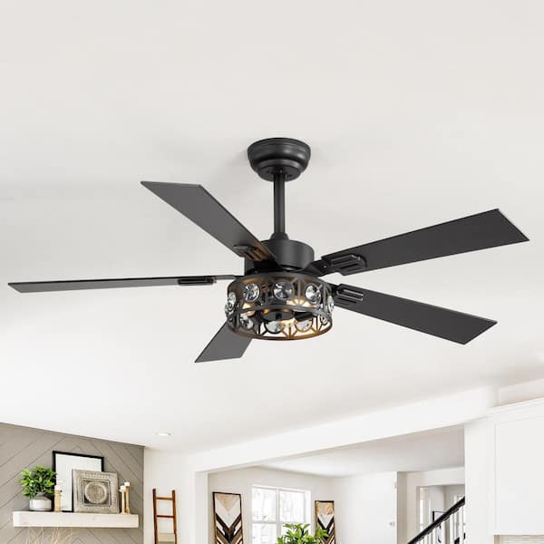 Sergio 48 in. Indoor Crystal Black Ceiling Fans with Remote Control and Light Kit Included
