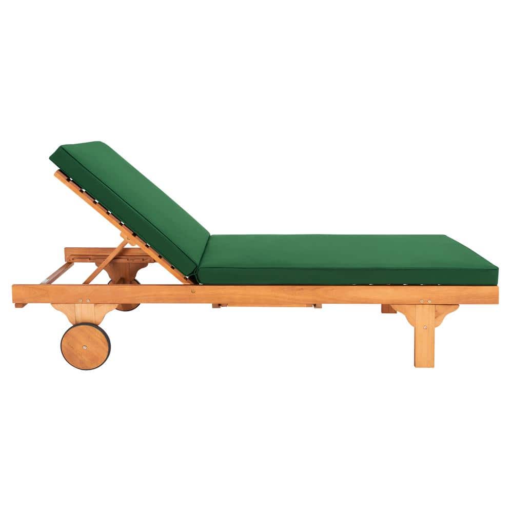 Natural Green Eucalyptus Wood Outdoor Chaise Lounge Chair with Cushions
