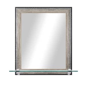 Modern Rustic 21.5 in. W x 25.5 in. H Framed Brushed Brown Vertical Mirror with Tempered Glass Shelf and Chrome Brackets