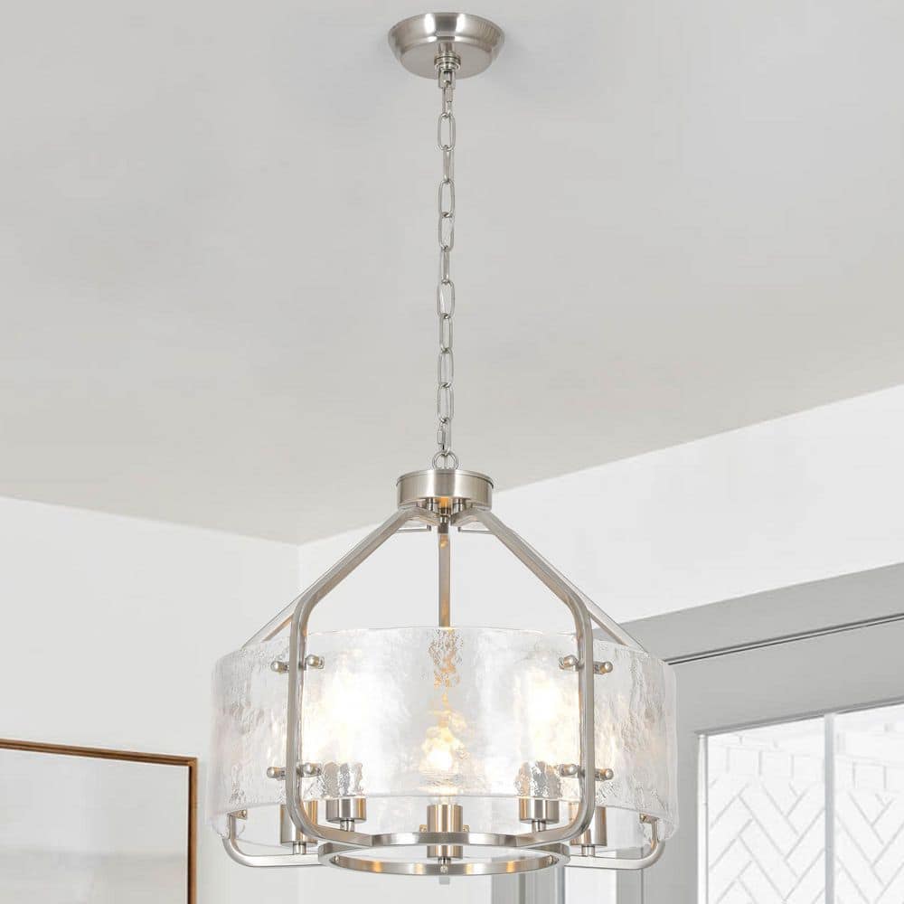 19.69 in. 5-Light Sand Nickel Water Textured Glass Drum Pendant Chandelier for Foyer Dining Room price history on PriceWatchPro