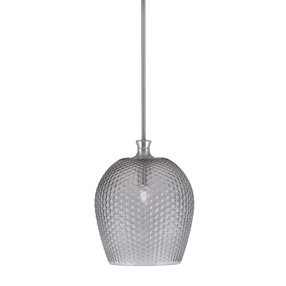 Tyler 60-Watt 1-Light Brushed Nickel Stem Mini Pendant Light with Smoke Tex