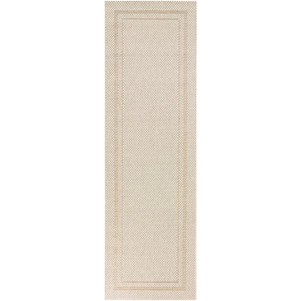 Cream 2 ft. x 7 ft. Runner Border Indoor/Outdoor Area Rug
