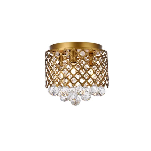 Unbranded Timless Home 10 in. 3-Light Contemporary Brass and Clear Flush Mount with No Bulbs Included