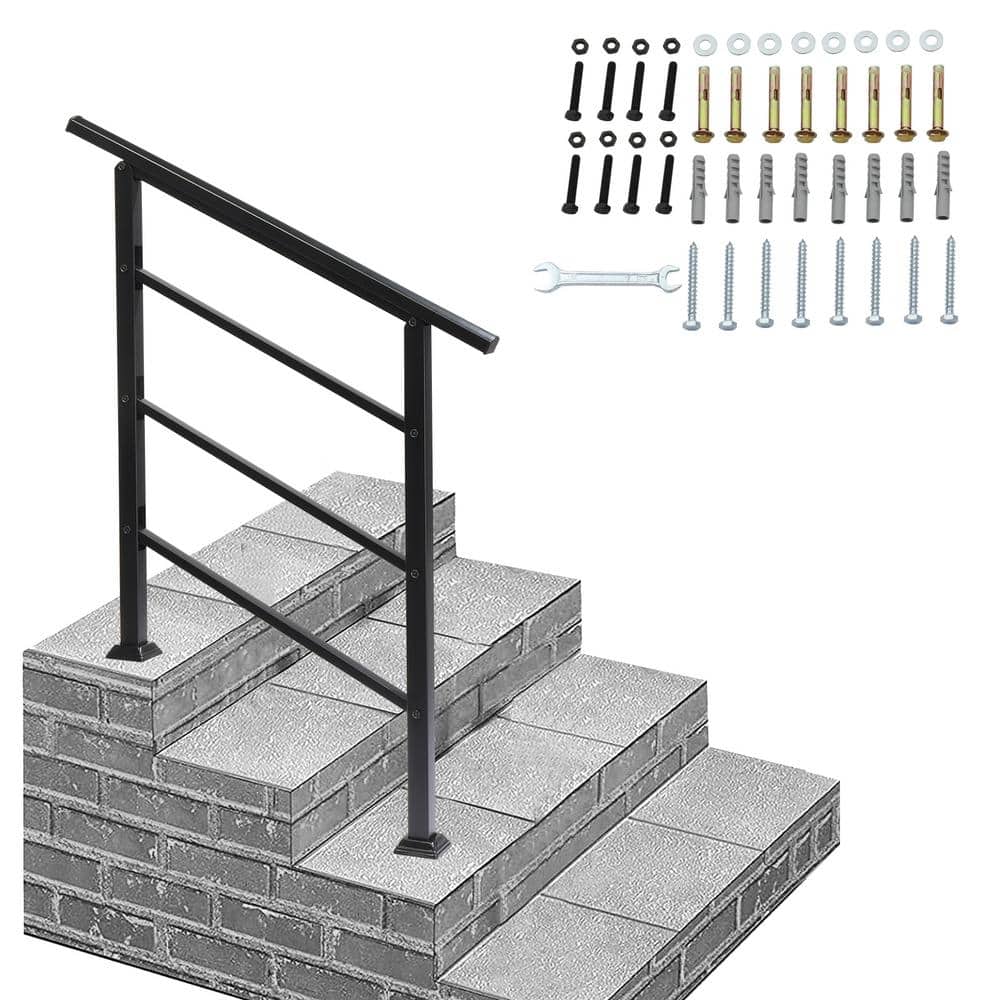 Black Wrought Iron Handrail for Outdoor Steps, 37.8 in. Wide