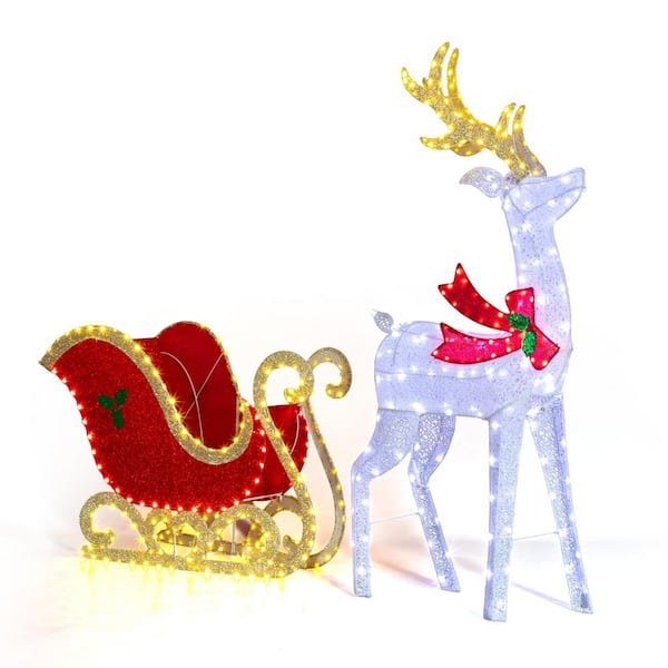 5 ft. Lighted Reindeer With Sleigh Christmas Yard Decorations