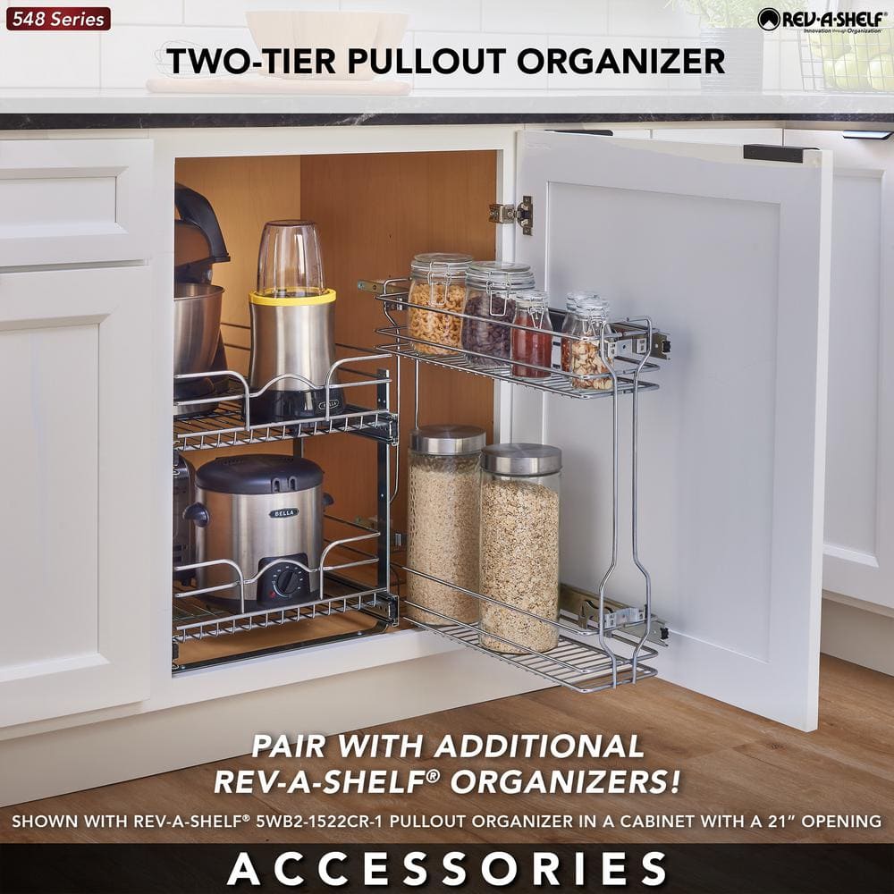 Rev-A-Shelf 18 Inch Silver Steel Wire 2-Tier Pull-Out Basket Organizer