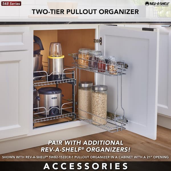 Rev-A-Shelf Silver 18 in. Pull Out Side Mount 2-Tier Kitchen Cabinet Organizer 548-06CR-1 Rev-A-Shelf Silver 18 in. Pull Out Side Mount 2-Tier Kitchen Cabinet Organizer 548-06CR-1