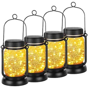 Outdoor Waterproof Solar Hanging Lantern with Stakes, Glass Fairy String Lights for Garden Decor, Warm White