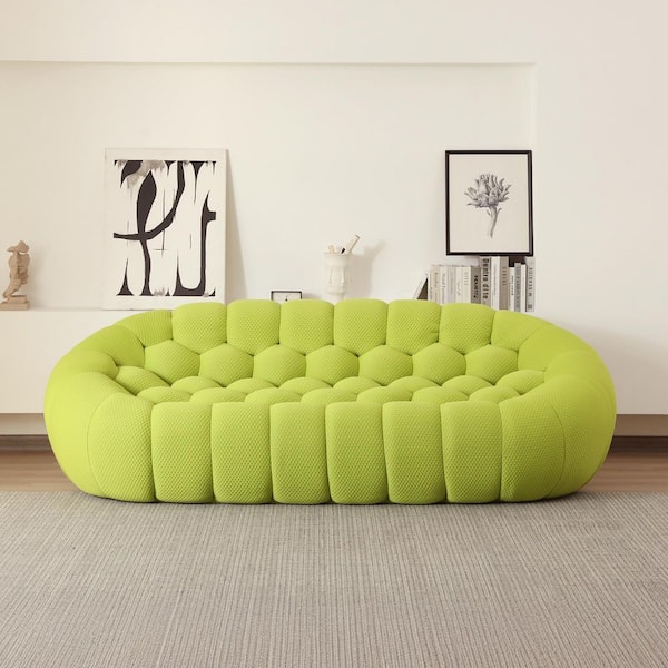 98 in. W Armless 3-Seater Bubble Couch Floor Sofa Mesh Fabric Curved Sectional Sofa in. Fluorescent Green
