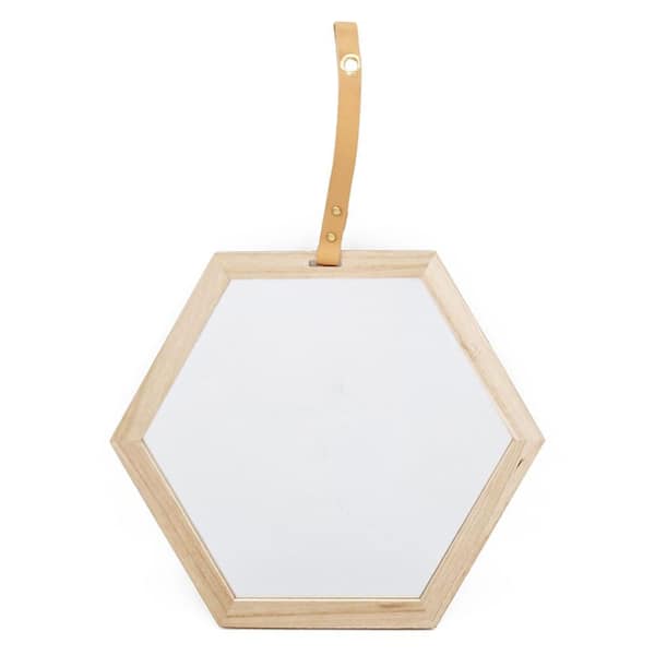 Unbranded Beige Brown 16 in. W x 14 in. H Farmhose Octagon Wood Framed Mirror Wall Mirror Wall Decor Mirror
