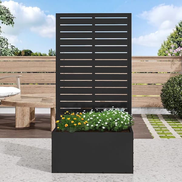 47 in. H x 24 in. W Rectanglar Black Outdoor Metal Privacy Screen Planter Box Wall Decor