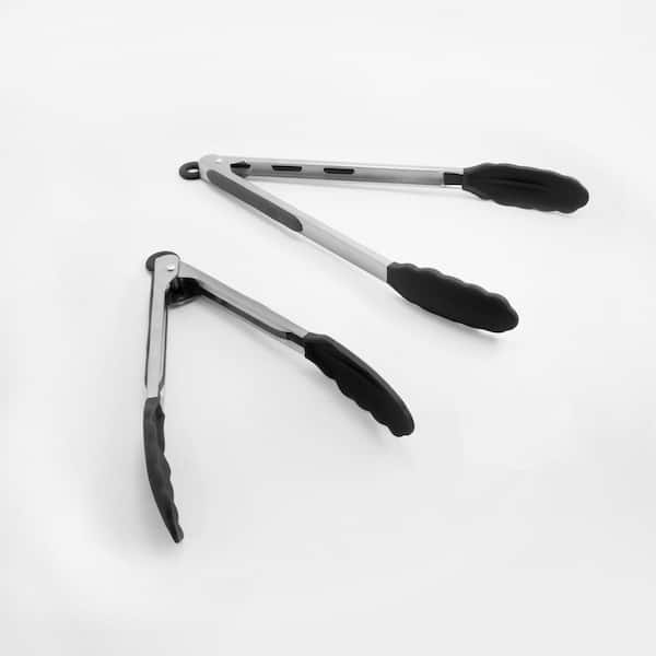 ExcelSteel 9" Stainless Steel Black Silicone Tong w/Stay Cool Handle (Set of Two)