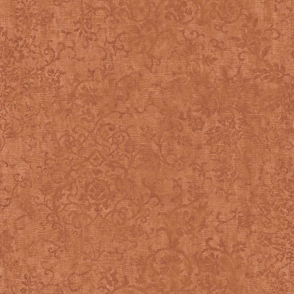 The Wallpaper Company 56 sq. ft. Orange Floral Scroll Wallpaper