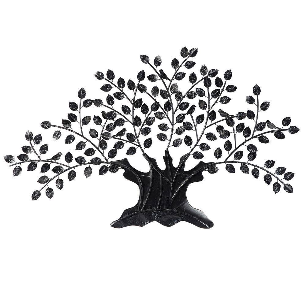 Large Brown and Gold Metal Tree Wall Sculpture with Leaves