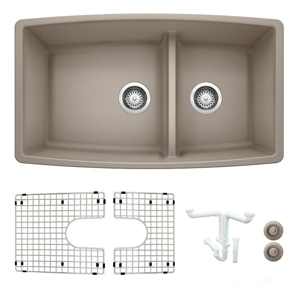 Performa 33 in. Undermount Double Bowl Truffle Granite Composite Kitchen Si