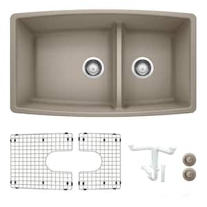 Performa 33 in. Undermount Double Bowl Truffle Granite Composite Kitchen Sink Kit with Accessories