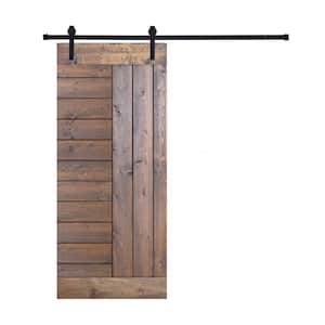 Panel 36 in. x 84 in. Brair Smoke Finished Pine Wood Sliding Barn Door With Hardware Kit