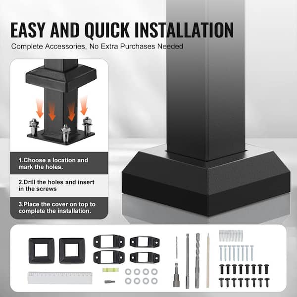 VEVOR Handrails for Outdoor Steps 2-Piece 2-3 Step Stair Handrail Kit Transitional Carbon Steel Railings Black Square Tube