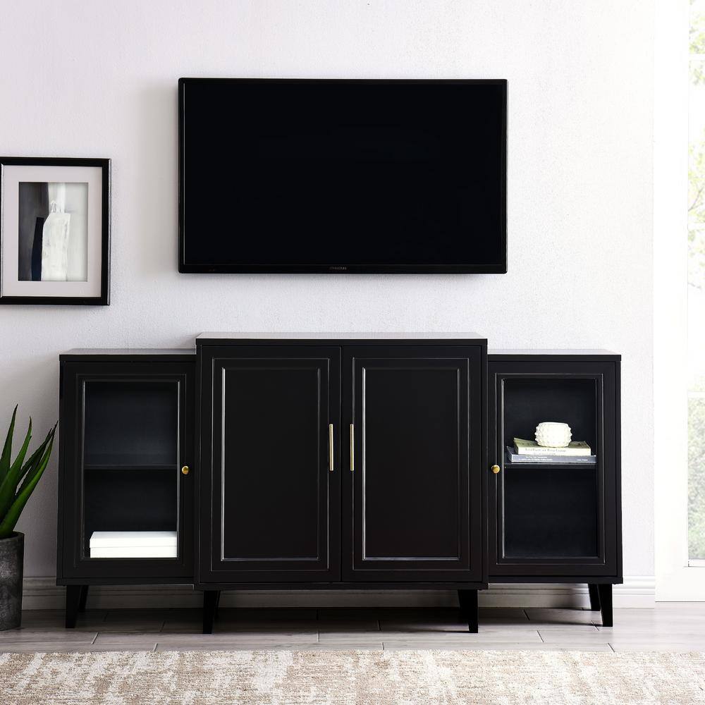 Black MDF and Glass 62" Tiered Modern Sideboard