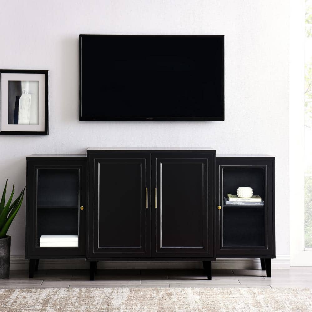 Black MDF and Glass 62" Tiered Modern Sideboard