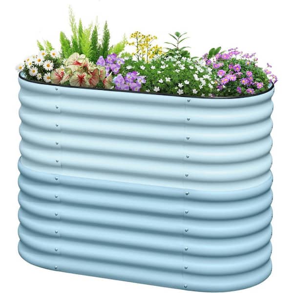 47.2 x 23.6 x 34.2 in. Raised Garden Bed, 2.85 ft Tall 6 in 1 Metal Galvanized Planter Garden Box for flower-Light Blue