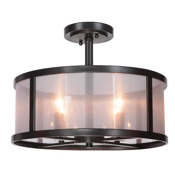 CRAFTMADE Danbury 18in. 4-Light Black Finish Transitional Semi Flush Mount Ceiling Light w/Organza Clear PVC Fabric/Acrylic Shade