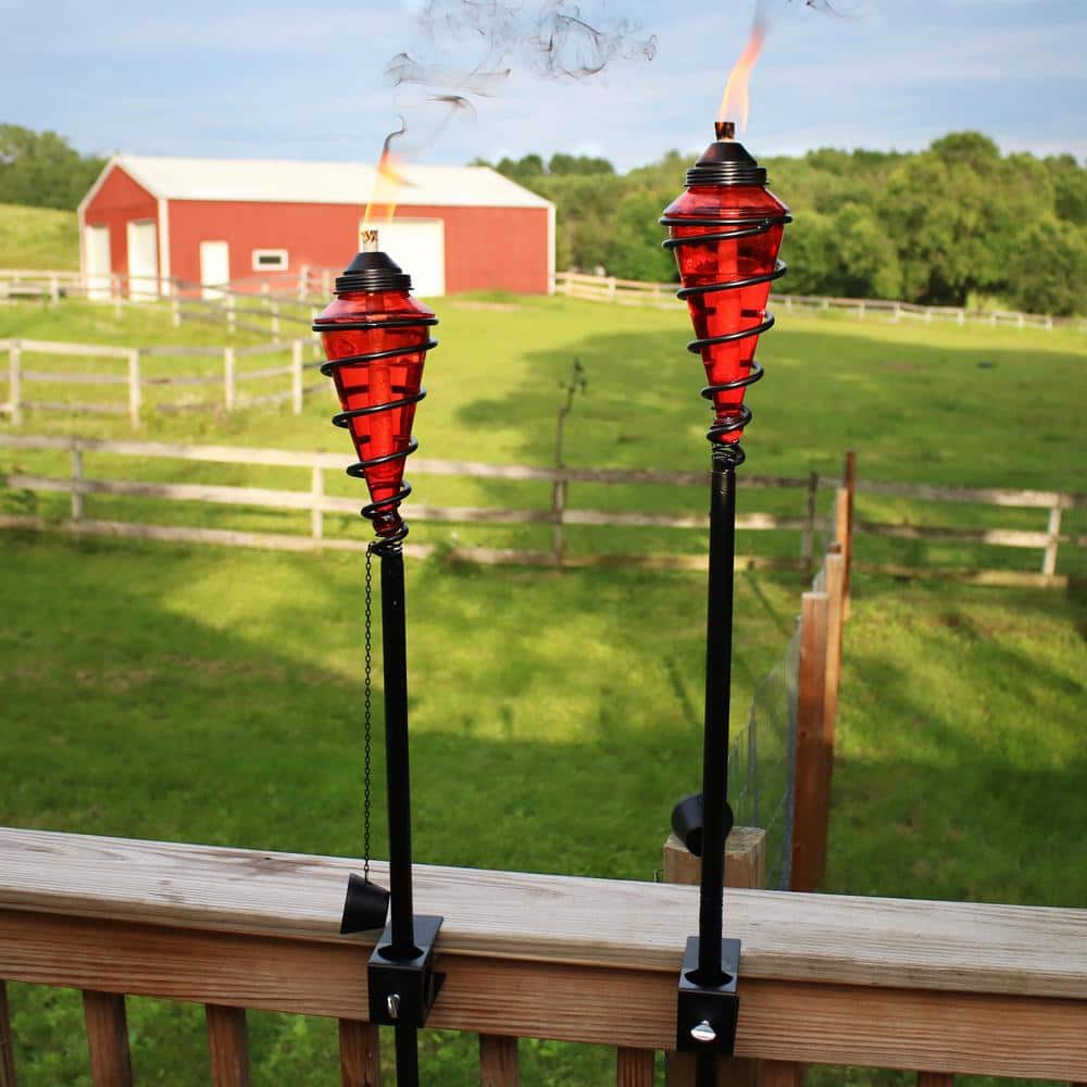 Red Glass and Metal Swirl Adjustable Height Outdoor Torches, Set of 2