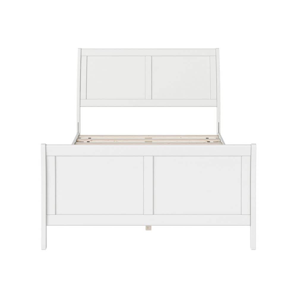 Valencia White Full Sleigh Platform Bed with Wood Frame