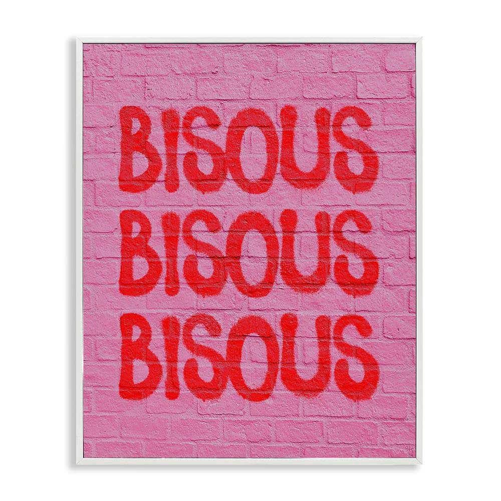 Bisous on Brick Pattern by House of Lulu White Framed Typography Giclee Art Print 20 in. x 16 in. price history on PriceWatchPro