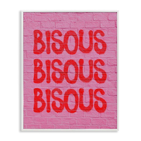 Stupell Industries Bisous on Brick Pattern by House of Lulu White Framed Typography Giclee Art Print 20 in. x 16 in.