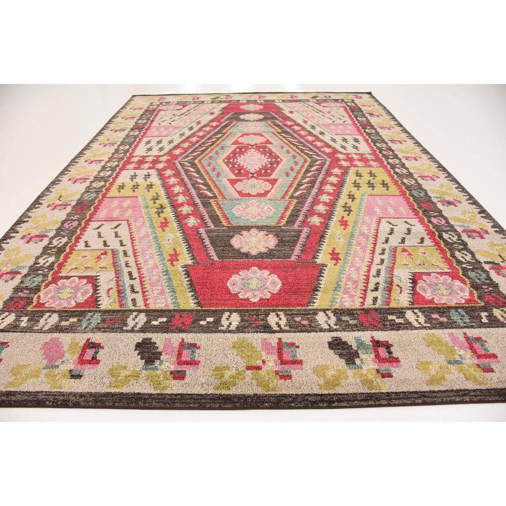 Sedona Red Geometric 9' x 12' Easy-Care Synthetic Area Rug