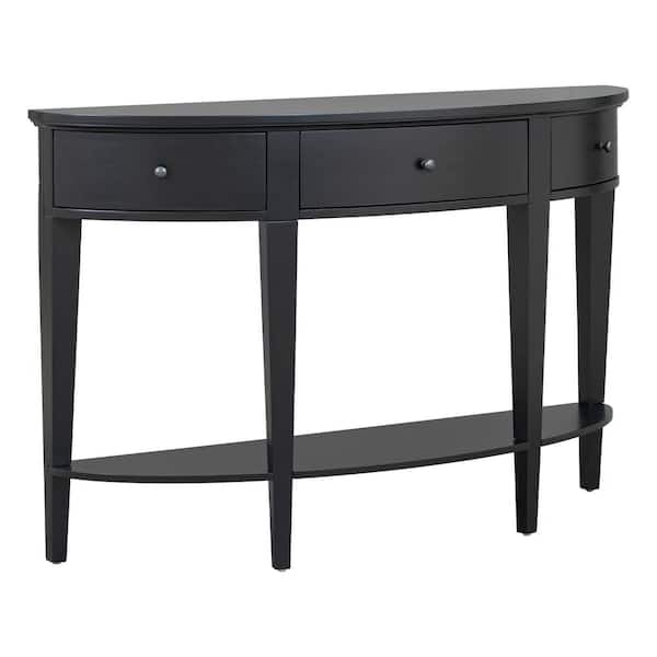 51.1 in. Black Half-Moon Wood Console Table with 3 drawers and 1 Shelf for Hallway, Entryway, Living Room